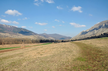 Naklejka premium Green pasture with blue sky