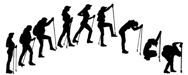 Vector silhouettes of people with walking bare.