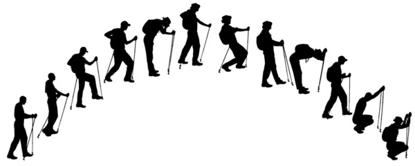 Vector silhouettes of people with walking bare.