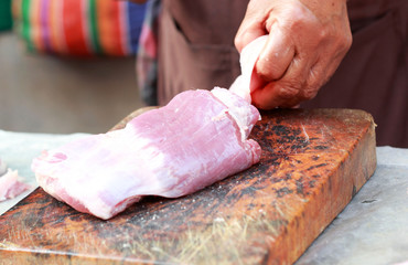 Fresh raw pork  in the market