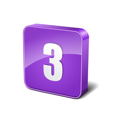 3 Number 3d Rounded Corner Violet Vector Icon Button