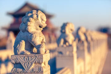 Selbstklebende Fototapeten Löwenskulpturen aus Stein in China © 06photo