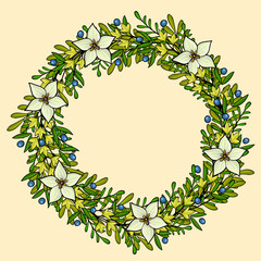 Fototapeta premium Vector floral wreath frame with white flowers