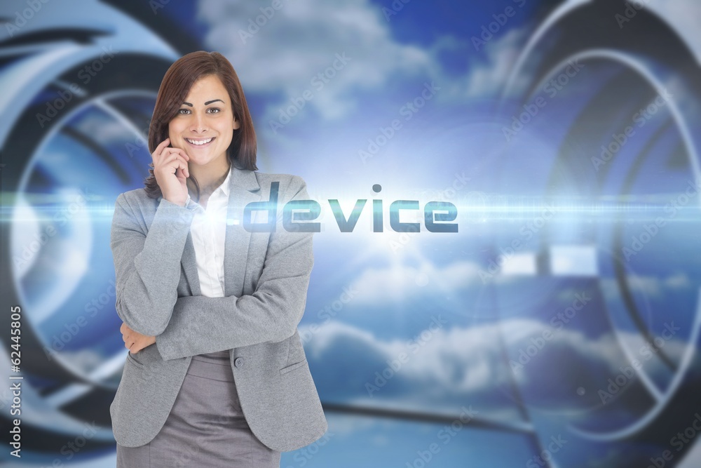 Aufkleber device against clouds in a futuristic structure