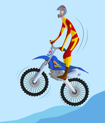 Fototapeta premium Biker making a stunt and jumps in the air