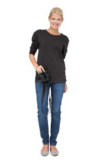 Obraz premium Full length portrait of a female photographer