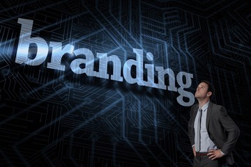 Branding against futuristic black and blue background