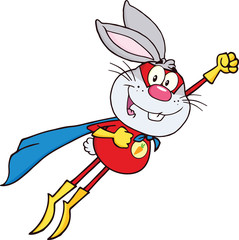 Gray Rabbit Superhero Cartoon Character Flying