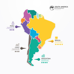 South america Map Infographic Template jigsaw concept banner. ve