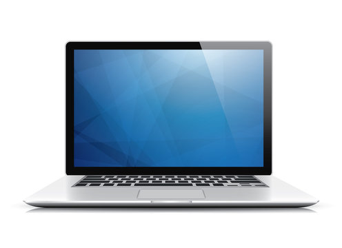 Laptop vector with blue abstract wallpaper isolated on white