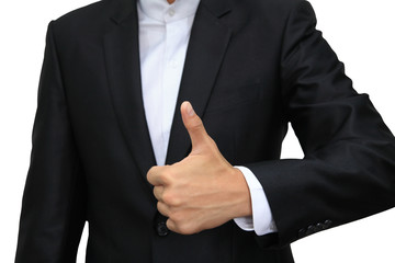 Business man hand with thumb up isolated on white