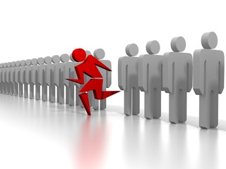 Silhouette of the running person among standing figures