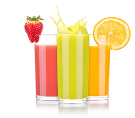 tasty summer fruit drinks in glass with splash
