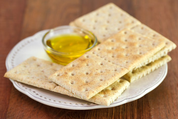 toasts with olive oil on plate