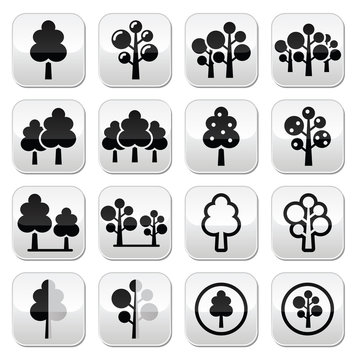 Trees, forest, park vector buttons set