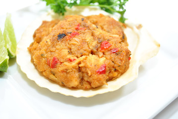 Appetiser of Crabmeat Stuffed Scallop Shell