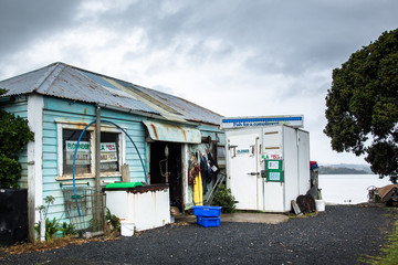 Fisherman's hut, Rawene harbor, New Zealand