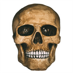 Fototapeta premium Front view of human skull over white background