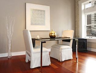 Elegant dining table set in a modern living room
