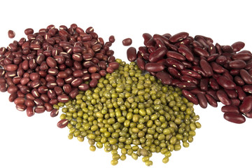 Red and green beans isolated on white