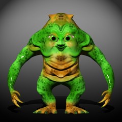 Green Ugly Monster Cartoon 3D