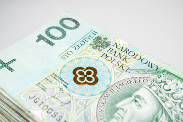 Polish zloty currency in denominations of 100 PLN