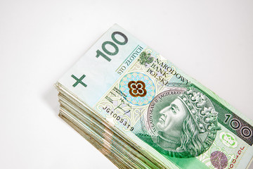 Polish zloty currency in denominations of 100 PLN