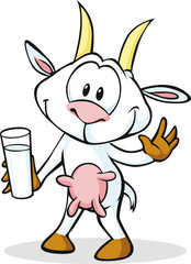 cute goat cartoon holding goat milk