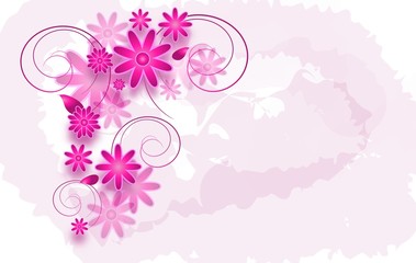 Pink abstract background with flowers