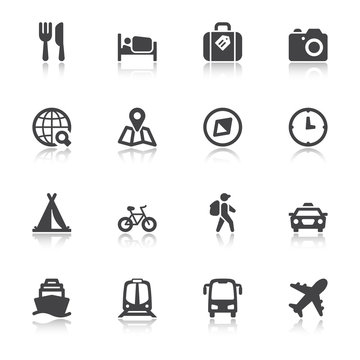 Travel flat icons with reflection