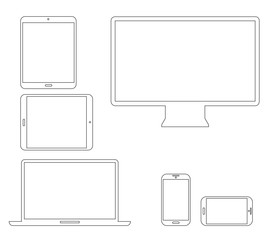 Laptop, tablet, smartphone and computer outline vectors
