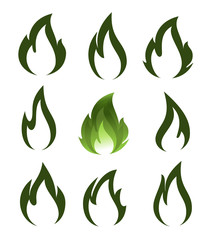 Collection of green fire icons