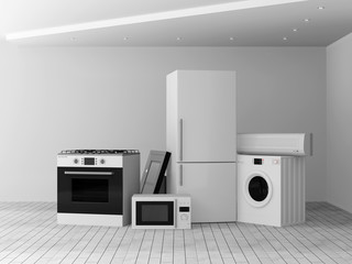 Interior with group of home appliances