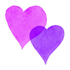 Watercolor Painted Hearts Pink and Purple