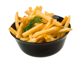 French fries on white background