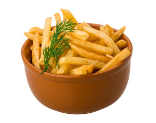 French fries on white background