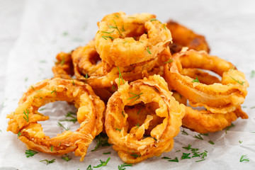 Homemade crunchy fried onion rings