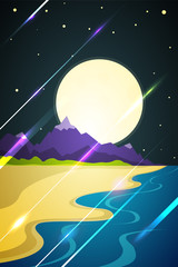 Vector summer night by the sea landscape poster