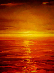 Fototapeta na wymiar sunset on the sea, painting by oil on canvas, illustration