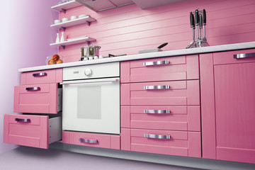 Modern pink kitchen - 62468205