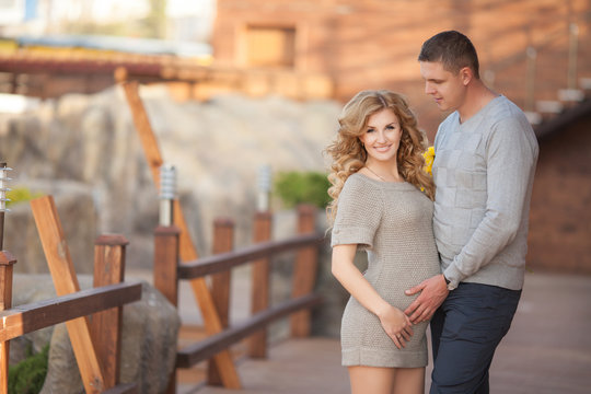 Pregnant woman and husband happy family pregnancy