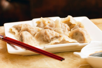 Jiaozi - Chinese dumplings filled with pork and spring onions.