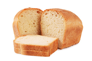Loaf of white bread isolated on white background