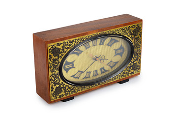 Old antiquarian clock isolated on white