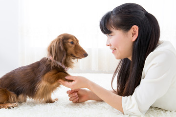 young asian woman and dog lifestyle image