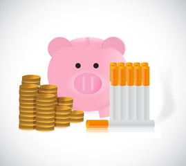 piggy bank and cigarettes illustration