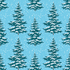 Seamless background, Christmas trees with snow