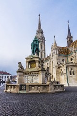Matthias Church and King St. Stephen I monument in Budapest, Hun
