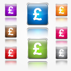 Pound Round Corner Glossy Vector Web Icon Button Set