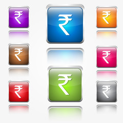 Indian Rupee Round Corner Glossy Vector Web Icon Button Set